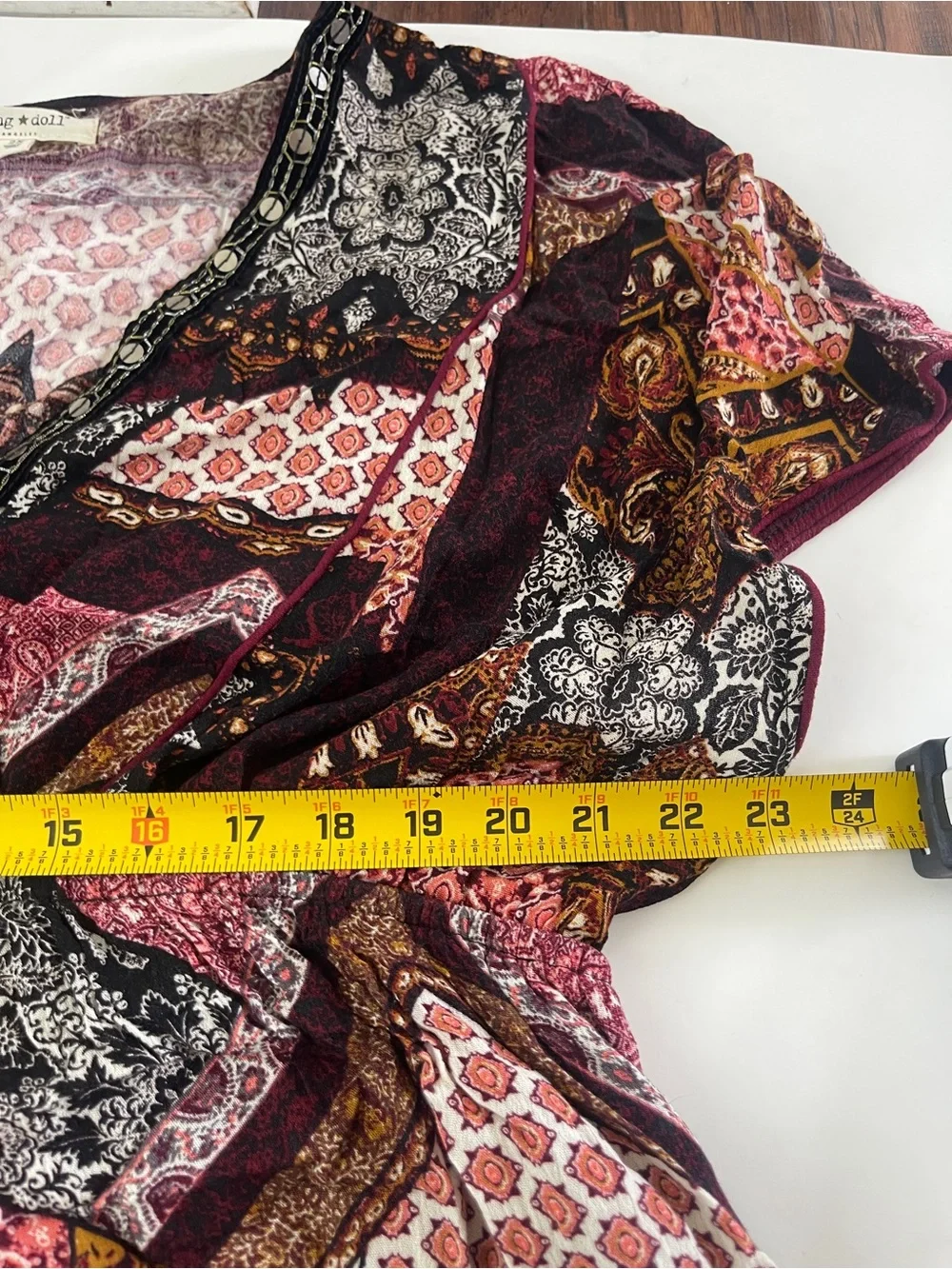 Living Doll Dress Plus Size 2x Boho Patchwork Floral Knee Length Pockets - Picture 6 of 7
